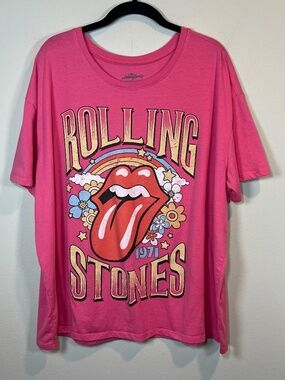 Rolling Stones UK Tour 1971 Graphic T-Shirt Pink Crew Band Tee Rock Tour  3XL/22